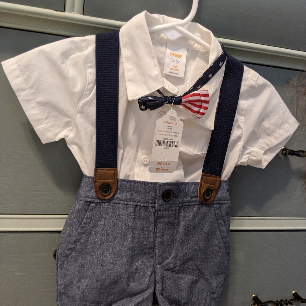 3-6m boys summer suspenders set